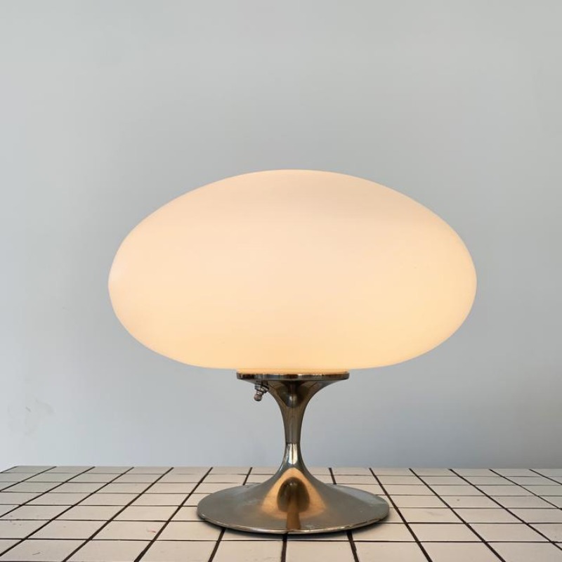 Nickel Laurel Lamp with Frosted Mushroom Shade 1960S